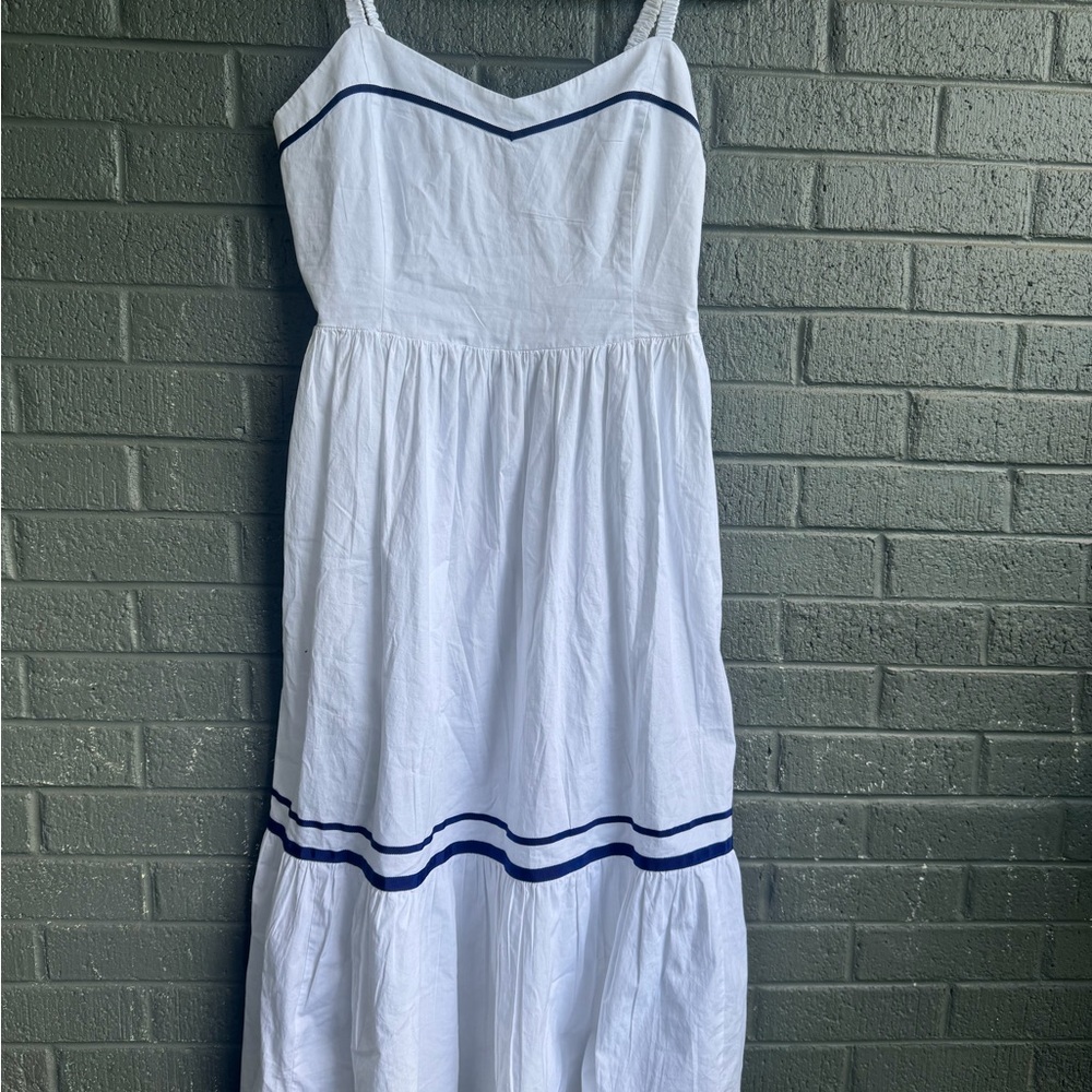 J. Crew White Maxi Dress with Navy Accents